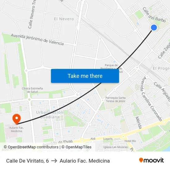 Calle De Viritato, 6 to Aulario Fac. Medicina map