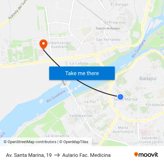 Av. Santa Marina, 19 to Aulario Fac. Medicina map