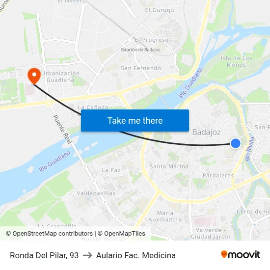 Ronda Del Pilar, 93 to Aulario Fac. Medicina map