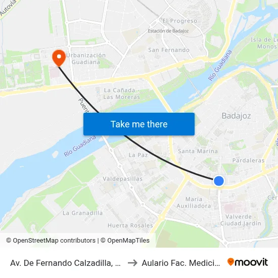 Av. De Fernando Calzadilla, 16 to Aulario Fac. Medicina map