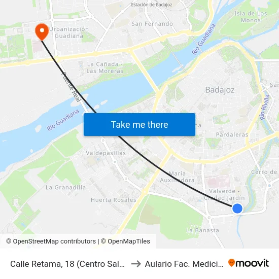 Calle Retama, 18 (Centro Salud) to Aulario Fac. Medicina map
