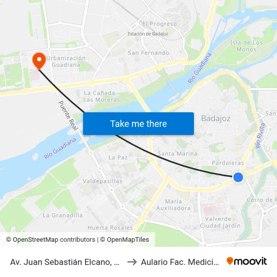 Av. Juan Sebastián Elcano, 41 to Aulario Fac. Medicina map