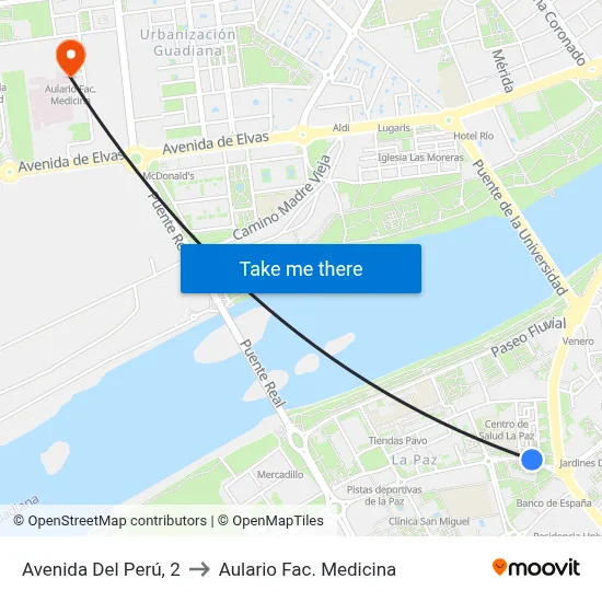 Avenida Del Perú, 2 to Aulario Fac. Medicina map