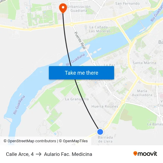 Calle Arce, 4 to Aulario Fac. Medicina map