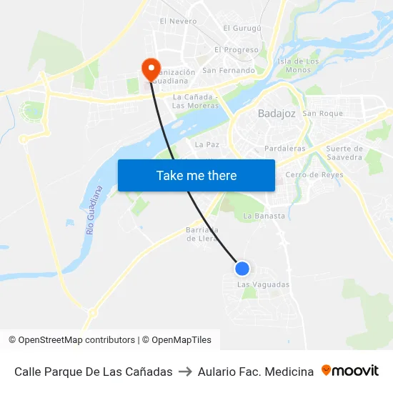 Calle Parque De Las Cañadas to Aulario Fac. Medicina map