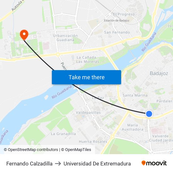 Fernando Calzadilla to Universidad De Extremadura map