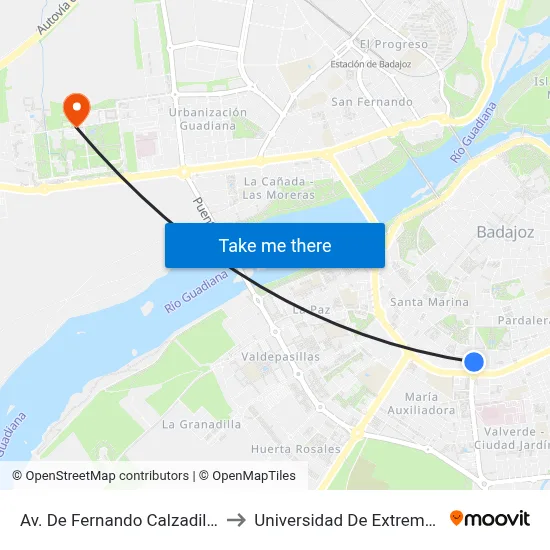 Av. De Fernando Calzadilla, 25 to Universidad De Extremadura map