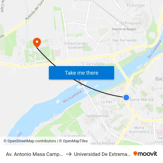 Av. Antonio Masa Campos, 7 to Universidad De Extremadura map