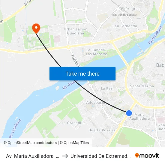 Av. María Auxiliadora, 45 to Universidad De Extremadura map