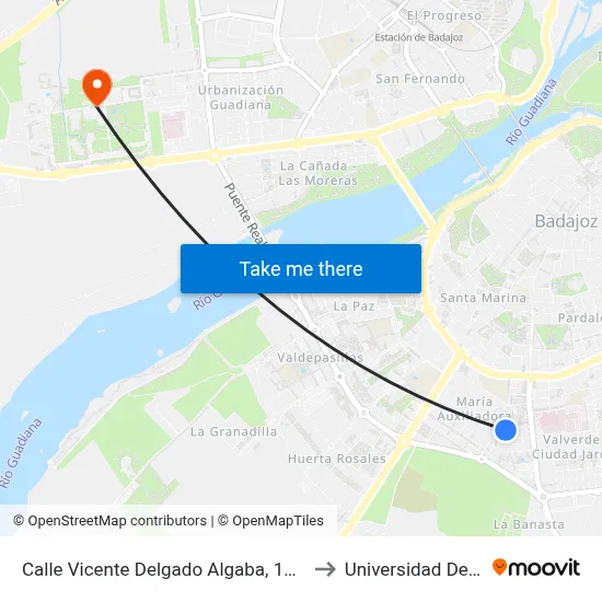 Calle Vicente Delgado Algaba, 100 (Junto Est. Autobuses) to Universidad De Extremadura map
