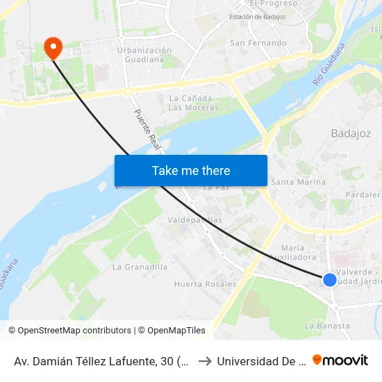 Av. Damián Téllez Lafuente, 30 (Junto Hospital Materno) to Universidad De Extremadura map