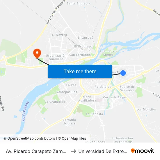 Av. Ricardo Carapeto Zambrano, 67 to Universidad De Extremadura map
