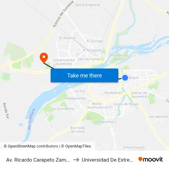 Av. Ricardo Carapeto Zambrano, 9 to Universidad De Extremadura map