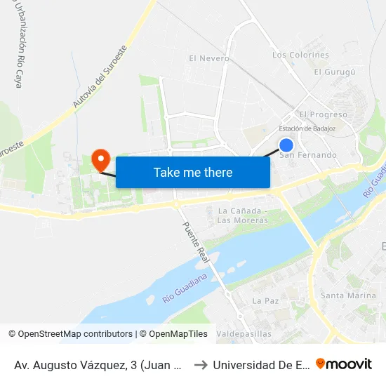 Av. Augusto Vázquez, 3 (Juan González Rodríguez) to Universidad De Extremadura map