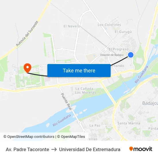 Av. Padre Tacoronte to Universidad De Extremadura map