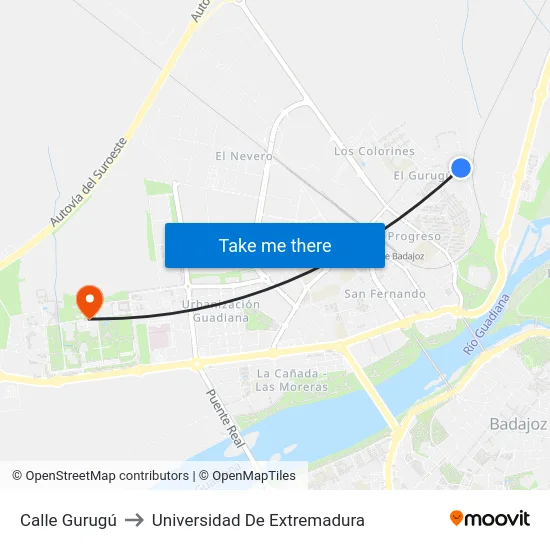 Calle Gurugú to Universidad De Extremadura map