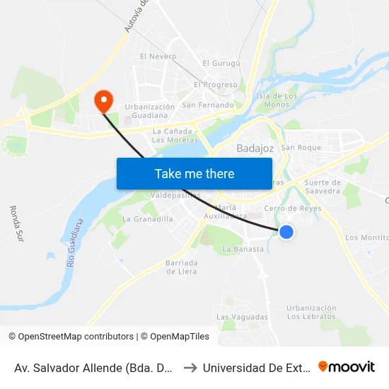 Av. Salvador Allende (Bda. De Santa Clara) to Universidad De Extremadura map