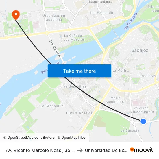 Av. Vicente Marcelo Nessi, 35 (Ciudad Jardín) to Universidad De Extremadura map