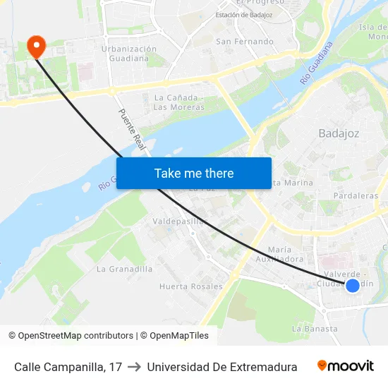 Calle Campanilla, 17 to Universidad De Extremadura map