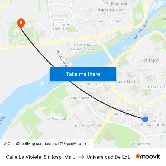 Calle La Violeta, 8 (Hosp. Materno Infantil) to Universidad De Extremadura map