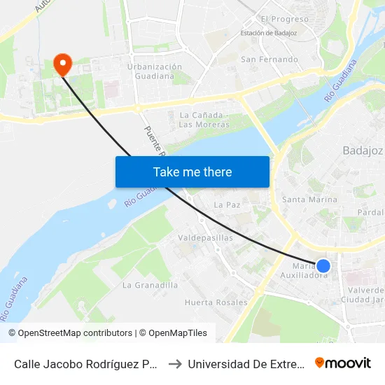 Calle Jacobo Rodríguez Pereira, 38 to Universidad De Extremadura map