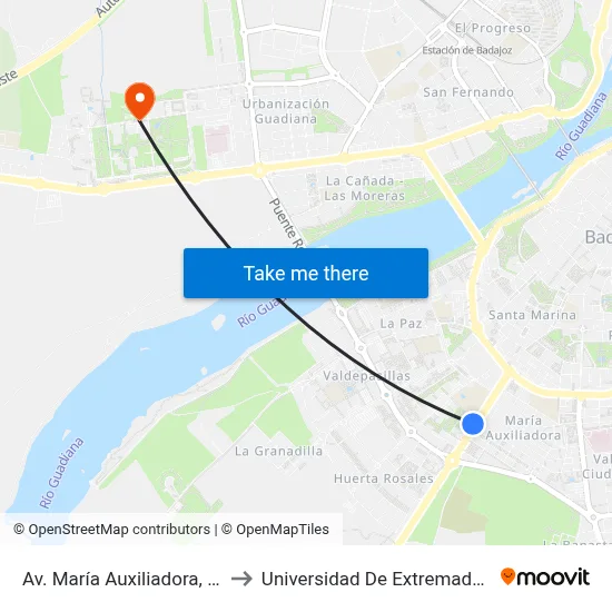 Av. María Auxiliadora, 51 to Universidad De Extremadura map