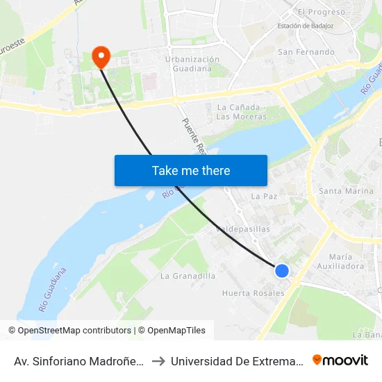 Av. Sinforiano Madroñero, 4 to Universidad De Extremadura map