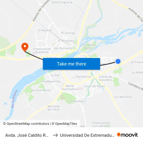 Avda. José Caldito Ruiz to Universidad De Extremadura map