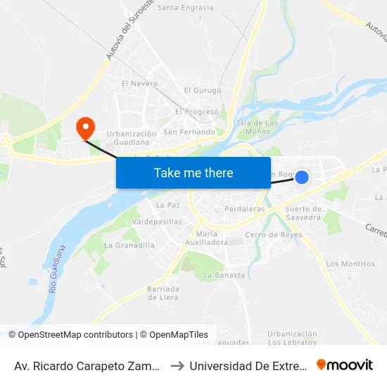 Av. Ricardo Carapeto Zambrano, 87 to Universidad De Extremadura map