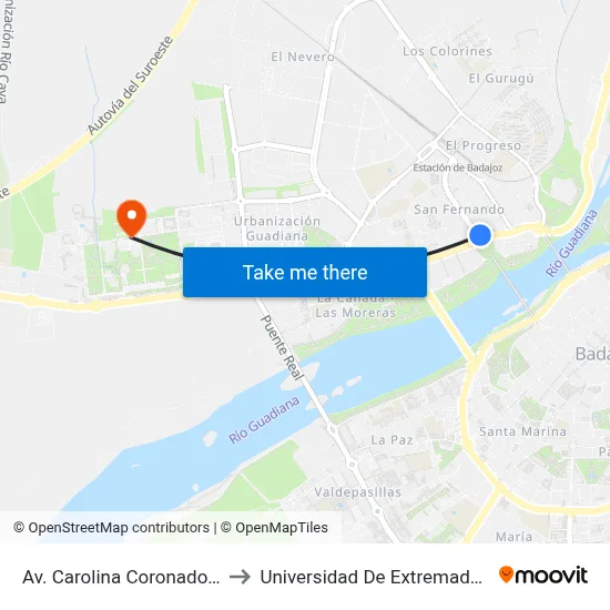 Av. Carolina Coronado, 4 to Universidad De Extremadura map