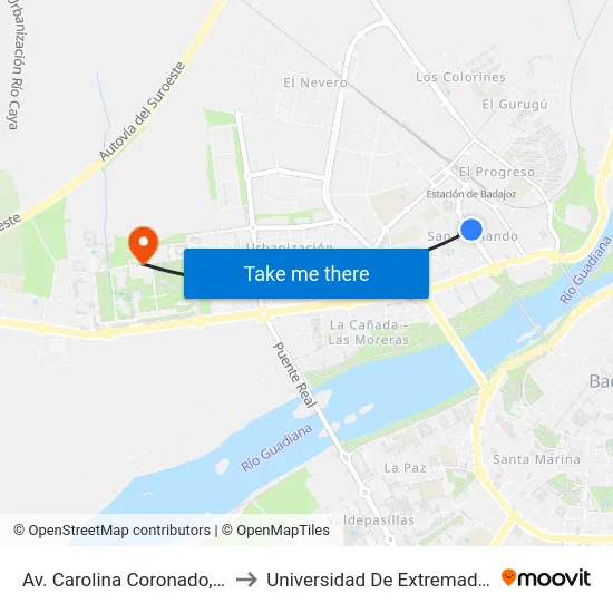 Av. Carolina Coronado, 16 to Universidad De Extremadura map