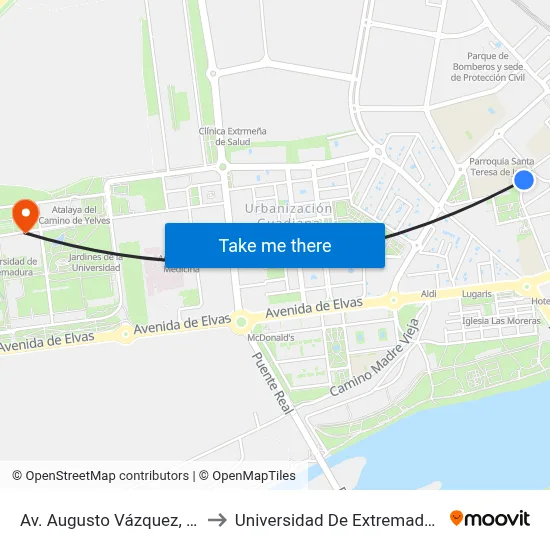 Av. Augusto Vázquez, 22 to Universidad De Extremadura map