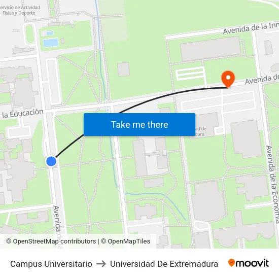 Av. De La Física (Campus Universitario) to Universidad De Extremadura map