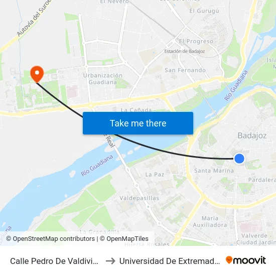 Calle Pedro De Valdivia, 3 to Universidad De Extremadura map
