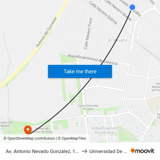 Av. Antonio Nevado González, 15 (Pol. Ind. El Nevero) to Universidad De Extremadura map