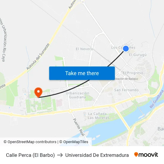 Calle Perca (El Barbo) to Universidad De Extremadura map