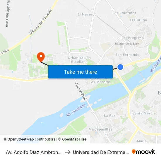 Av. Adolfo Díaz Ambrona, 87 to Universidad De Extremadura map