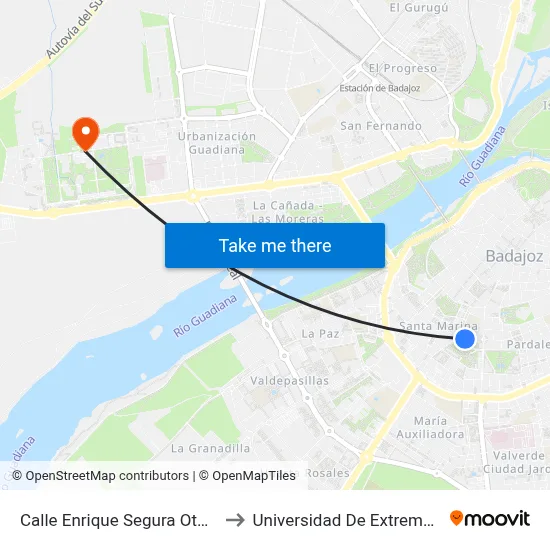 Calle Enrique Segura Otaño, 3 to Universidad De Extremadura map