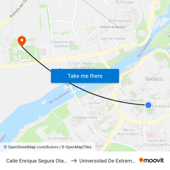 Calle Enrique Segura Otaño, 17 to Universidad De Extremadura map