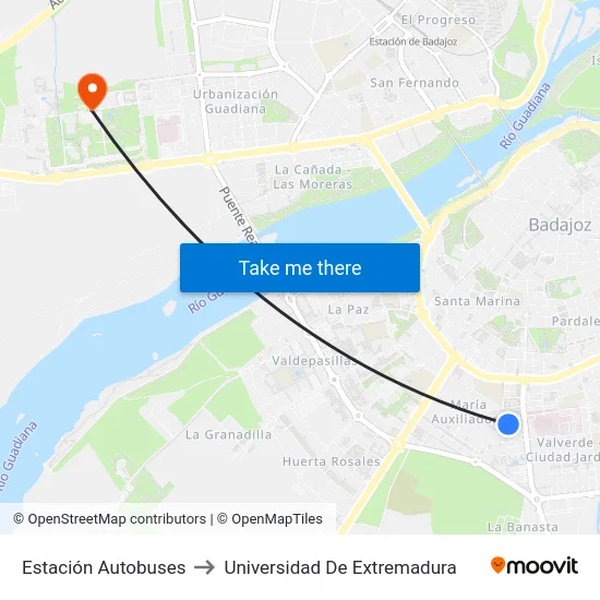 Estación Autobuses to Universidad De Extremadura map