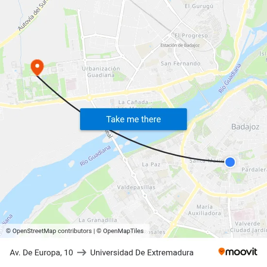 Av. De Europa, 10 to Universidad De Extremadura map