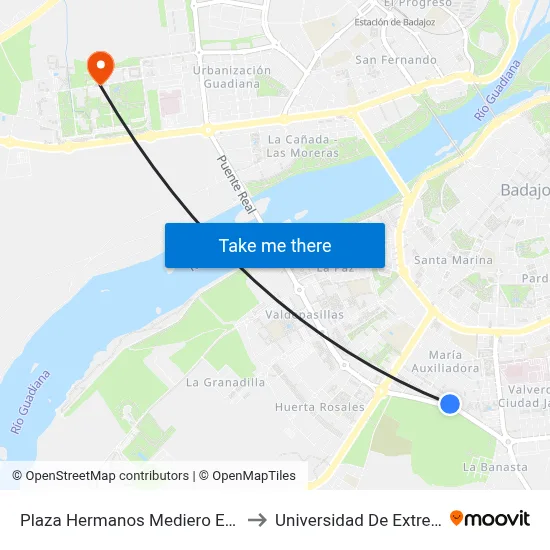 Plaza Hermanos Mediero Encinas, 15 to Universidad De Extremadura map