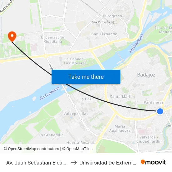 Av. Juan Sebastián Elcano, 41 to Universidad De Extremadura map