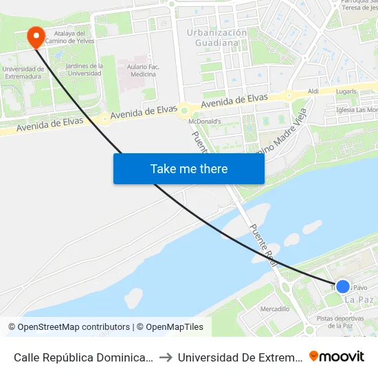 Calle República Dominicana, 22 to Universidad De Extremadura map