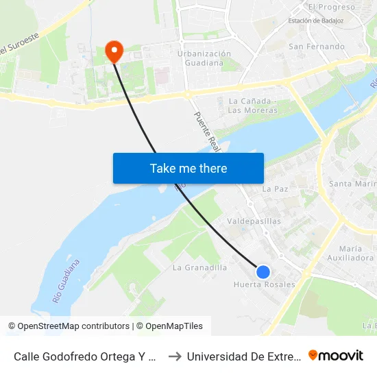 Calle Godofredo Ortega Y Muñoz, 31 to Universidad De Extremadura map