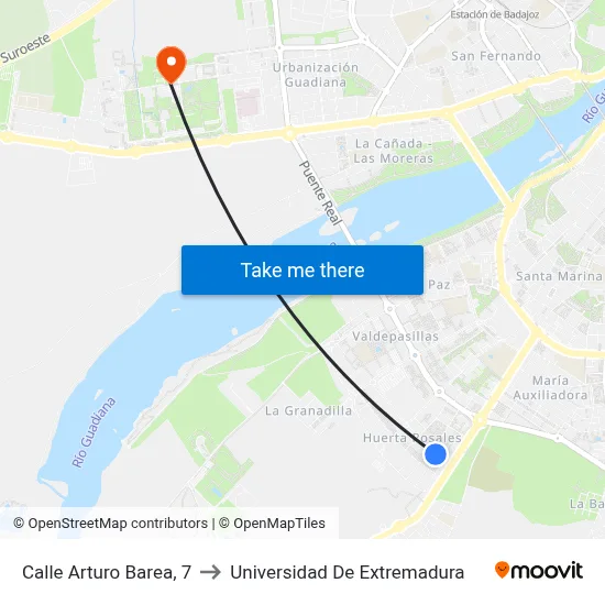 Calle Arturo Barea, 7 to Universidad De Extremadura map