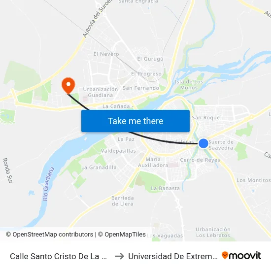Calle Santo Cristo De La Paz, 96 to Universidad De Extremadura map