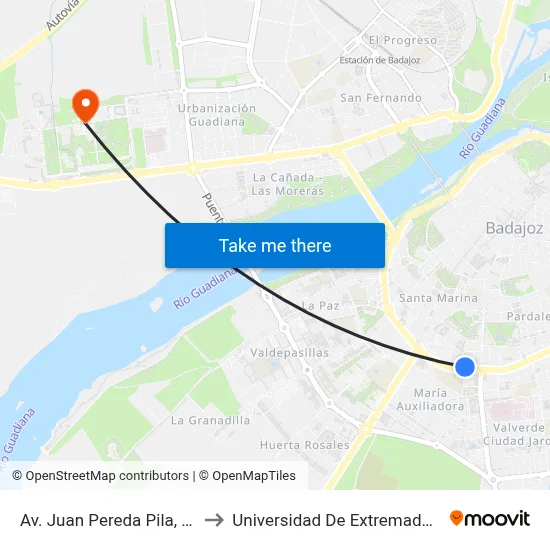 Av. Juan Pereda Pila, 29 to Universidad De Extremadura map