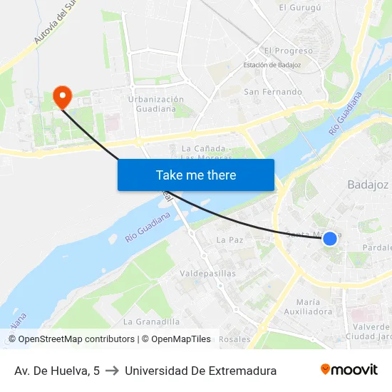 Av. De Huelva, 5 to Universidad De Extremadura map