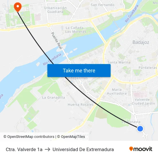 Ctra. Valverde 1a to Universidad De Extremadura map